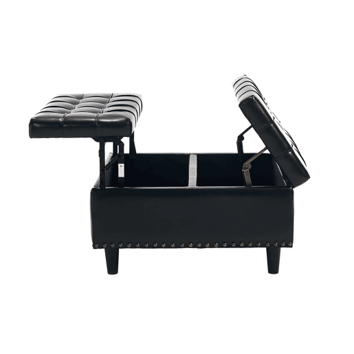 Banco de arrumação quadrado 75x75 cm - assento rebatível com espaço de arrumação - PU preto