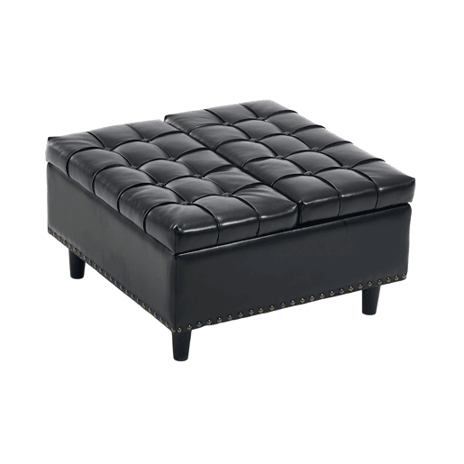 Banco de arrumação quadrado 75x75 cm - assento rebatível com espaço de arrumação - PU preto