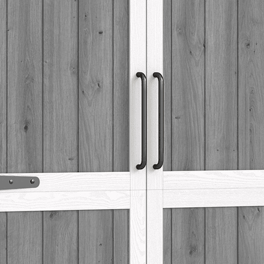 Outsunny Armário de Jardim de Madeira 105x55x179 cm Abrigo de Exterior Impermeável Armário Exterior Ferramentas com Portas 4 Prateleiras Extraíveis Tecto Metal Galvanizado Pés Ajustáveis Cinza