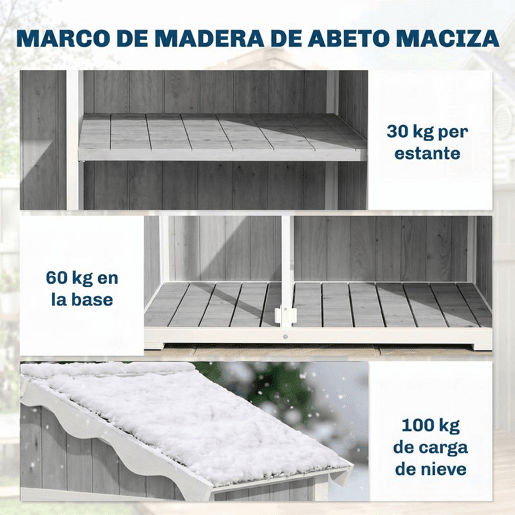 Outsunny Armário de Jardim de Madeira 105x55x179 cm Abrigo de Exterior Impermeável Armário Exterior Ferramentas com Portas 4 Prateleiras Extraíveis Tecto Metal Galvanizado Pés Ajustáveis Cinza