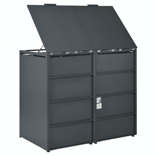 Contentor do lixo 132x80x118,5 cm - com tampa basculante, ventilação com ripas, compartimentos para lixo, com fechadura, duas portas - Cinza, Madeira