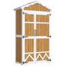 Outsunny Armário de Jardim de Madeira 105x55x179 cm Abrigo de Exterior Impermeável Armário Exterior Ferramentas com Portas 4 Prateleiras Extraíveis Tecto Metal Galvanizado Pés Ajustáveis Madeira
