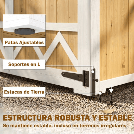Outsunny Armário de Jardim de Madeira 105x55x179 cm Abrigo de Exterior Impermeável Armário Exterior Ferramentas com Portas 4 Prateleiras Extraíveis Tecto Metal Galvanizado Pés Ajustáveis Madeira