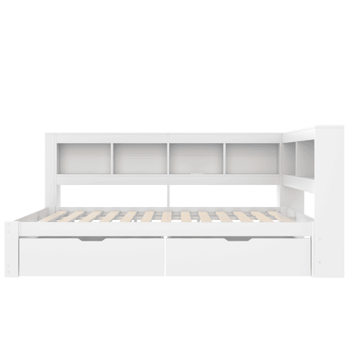 Sofá-cama 140x200 cm - Com 2 gavetas, tomada e 2 portas USB, com estrado - Branco
