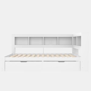Sofá-cama 140x200 cm - Com 2 gavetas, tomada e 2 portas USB, com estrado - Branco