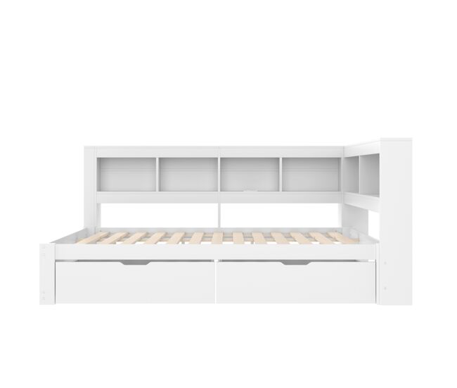 Sofá cama 140x200 cm - con 2 cajones, enchufe y 2 puertos usb, con somier - blanco