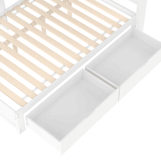 Sofá-cama 140x200 cm - Com 2 gavetas, tomada e 2 portas USB, com estrado - Branco