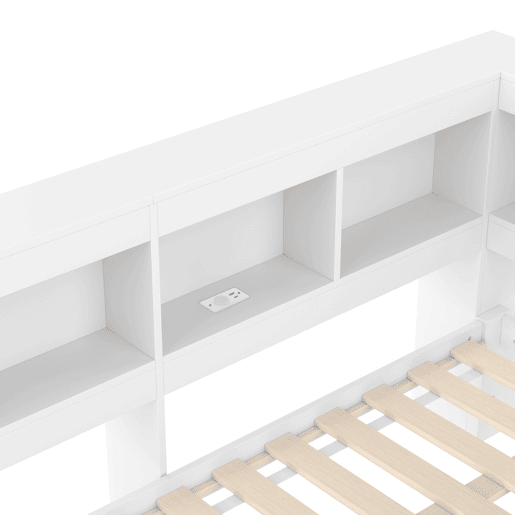 Sofá-cama 140x200 cm - Com 2 gavetas, tomada e 2 portas USB, com estrado - Branco