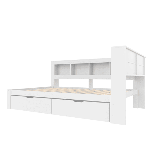 Sofá-cama 140x200 cm - Com 2 gavetas, tomada e 2 portas USB, com estrado - Branco