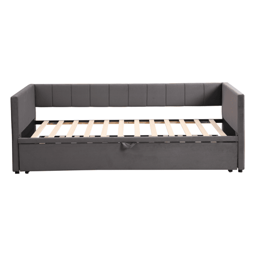 Sofá-cama 90180x200 cm - Com estrado de ripas, multifuncional, veludo cinzento
