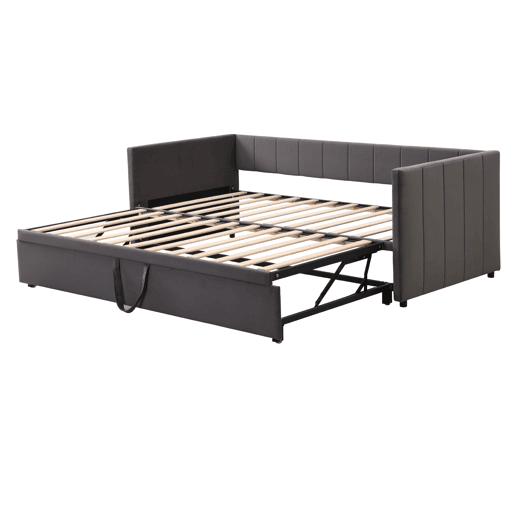 Sofá-cama 90180x200 cm - Com estrado de ripas, multifuncional, veludo cinzento