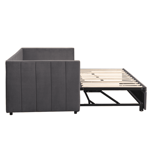 Sofá-cama 90180x200 cm - Com estrado de ripas, multifuncional, veludo cinzento