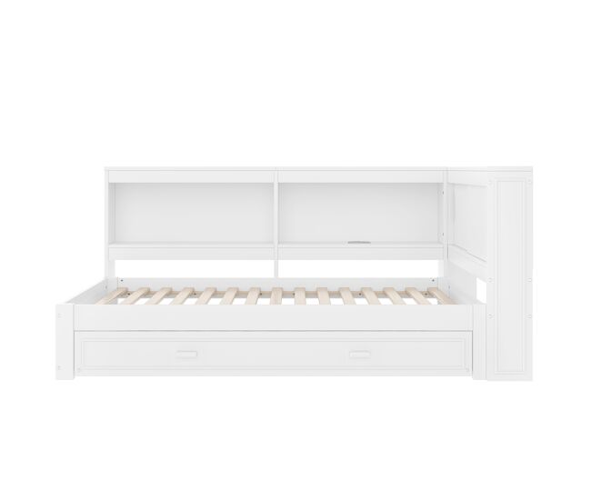 Cama día 90x200 cm - sofá cama, con cama extraíble, con luces led, 1 usb, 1 tipo-c, blanco