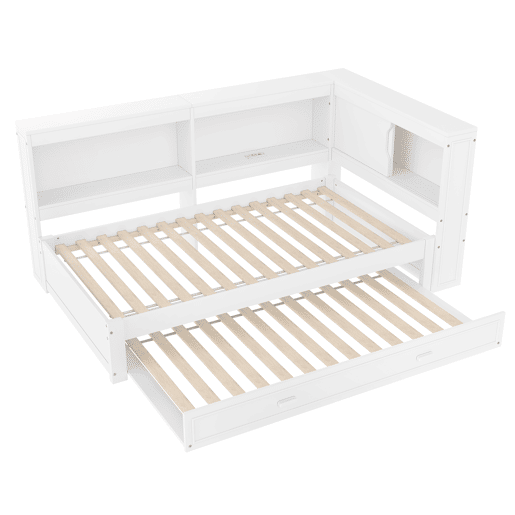 Cama de dia 90x200 cm - Sofá-cama, com cama extraível, com luzes LED, 1 USB, 1 Tipo-C, Branco