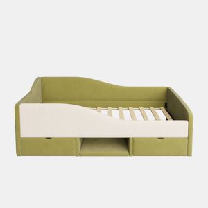 Cama multifuncional 90x190 cm - Com duas gavetas e barreiras - Verde escuro + Creme