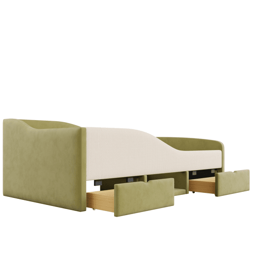 Cama multifuncional 90x190 cm - Com duas gavetas e barreiras - Verde escuro + Creme
