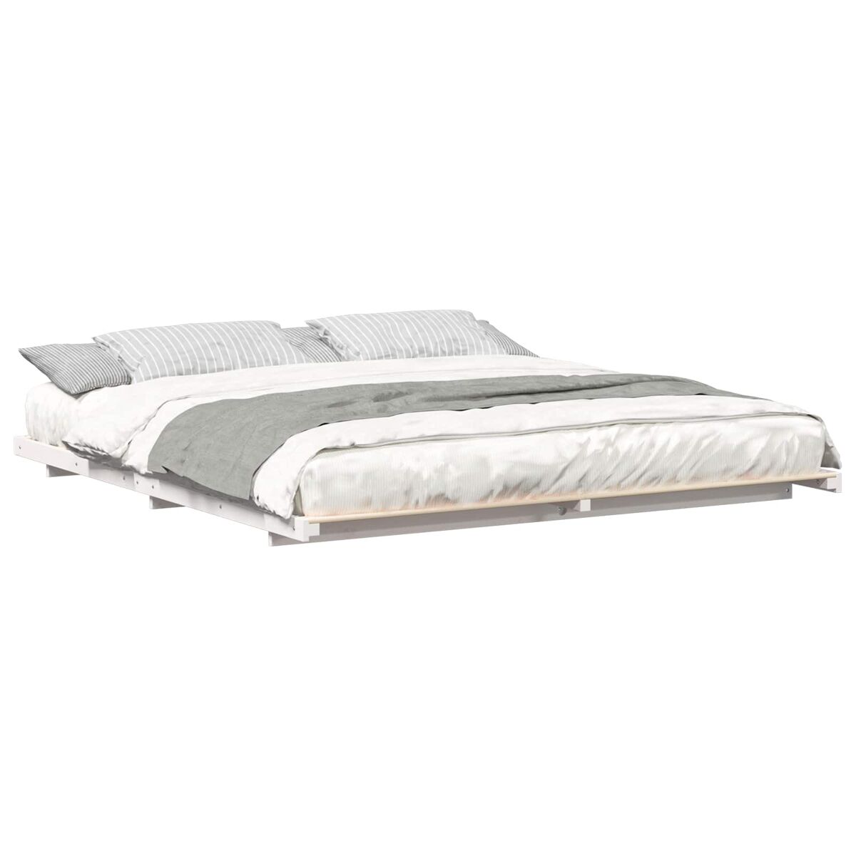 Estructura de cama doble matrimonial king size - blanco 200 x 210 cm madera maciza de pino