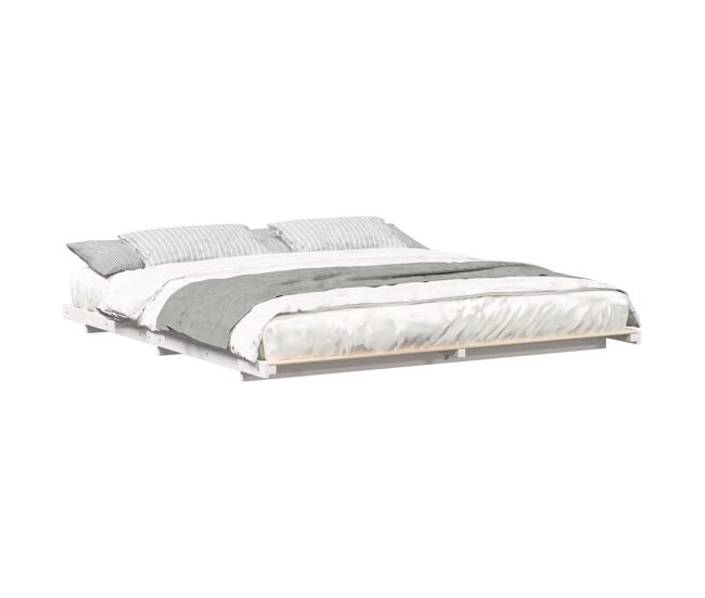Estructura de cama doble matrimonial king size - blanco 200 x 210 cm madera maciza de pino