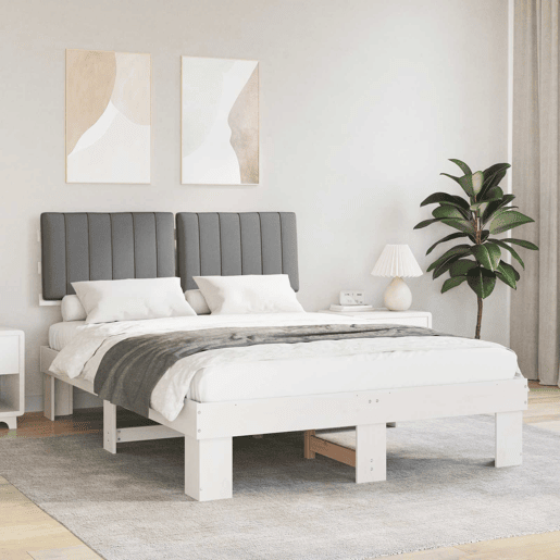 Estrutura de Cama de casal moderno com Cabeceira Estofada Cinzento-claro