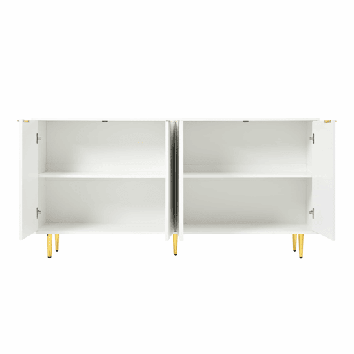 Aparador 160x80x40 cm - 4 portas, puxadores dourados escovados, pés de alto brilho - Branco