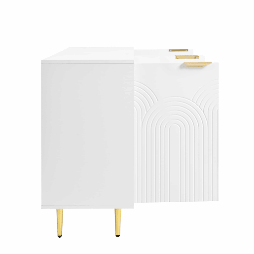 Aparador 160x80x40 cm - 4 portas, puxadores dourados escovados, pés de alto brilho - Branco