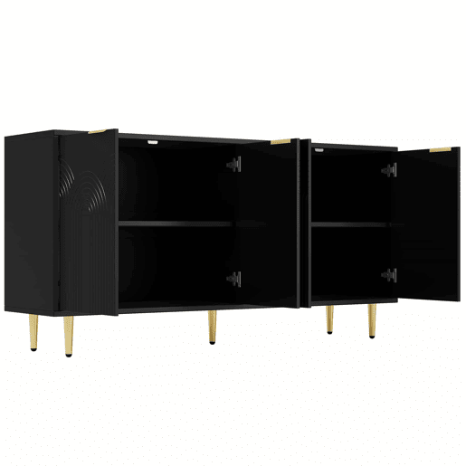 Aparador 160x80x40 cm - 4 portas, puxadores dourados escovados e pés de alto brilho - Preto