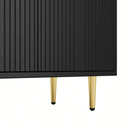 Aparador 160x80x40 cm - 4 portas, puxadores dourados escovados e pés de alto brilho - Preto