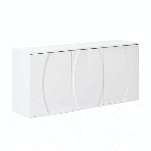 Aparador de sala 150 x 40 x 70 cm - móvel de arrumação com 3 portas, portas com design e LED, acabamento alto brilho - branco