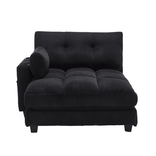 Poltrona de palma de 1 lugar - almofadas macias, apoios de braços com almofadas, encosto ajustável, bolsos laterais - Preto