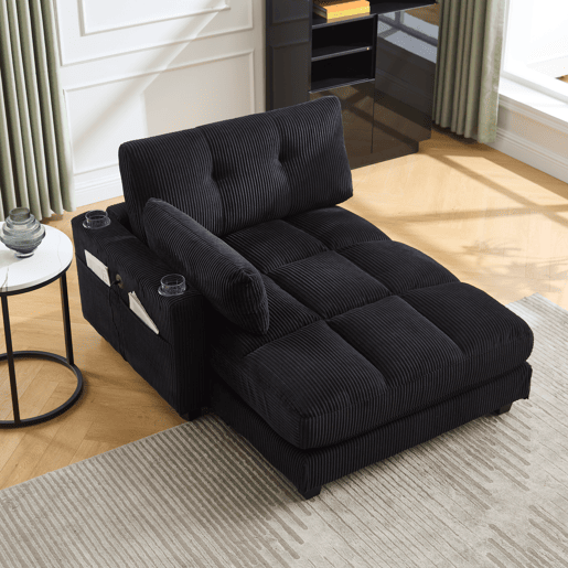 Poltrona de palma de 1 lugar - almofadas macias, apoios de braços com almofadas, encosto ajustável, bolsos laterais - Preto