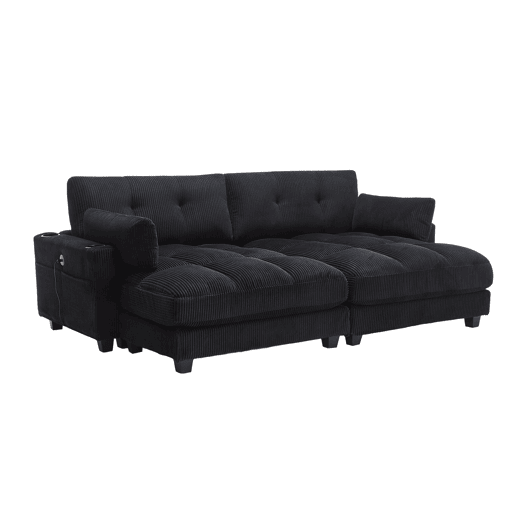 Poltrona de palma de 1 lugar - almofadas macias, apoios de braços com almofadas, encosto ajustável, bolsos laterais - Preto
