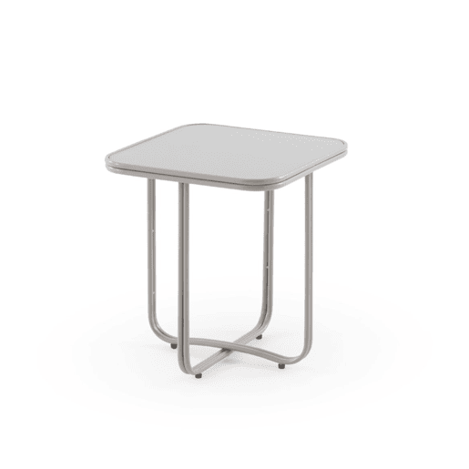 Mesa auxiliar de metal cor cinza com vidro