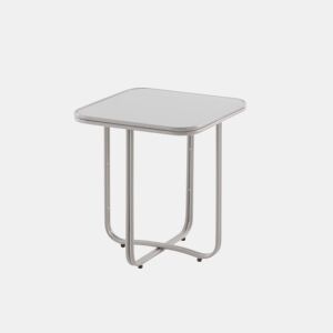 Mesa auxiliar de metal cor cinza com vidro