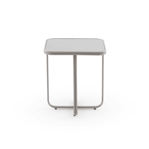 Mesa auxiliar de metal cor cinza com vidro