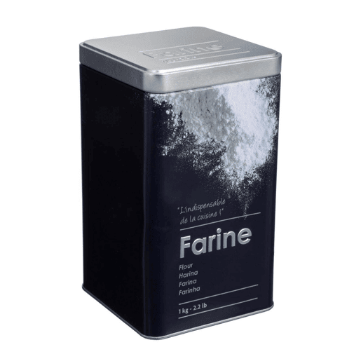 Pote de farinha Well Home em metal com relevo, edição preta.