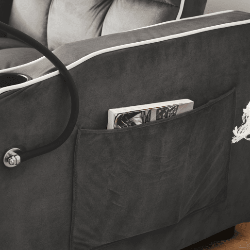 Poltrona retrátil de veludo - com suporte para copos + suporte para telemóvel - Cinzento