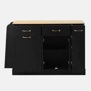 Aparador 133,5 cm - com gavetas variadas, compartimento para caixote do lixo e prateleira externa para especiarias - Preto