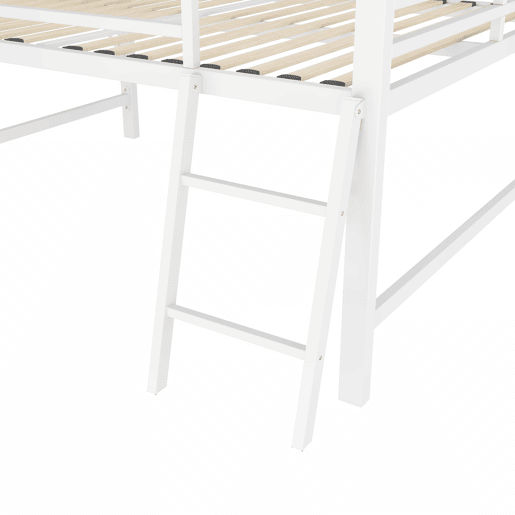 Cama baixa 140 x 200 cm - Sem colchão, grade de proteção, escada, secretária, faixa de LED - Branco