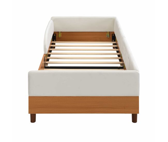 Cama tapizada individual 90x200 cm - diseño de terciopelo y madera con 2 bolsillos de almacenamiento, borde de espuma anticolisión suave, estructura