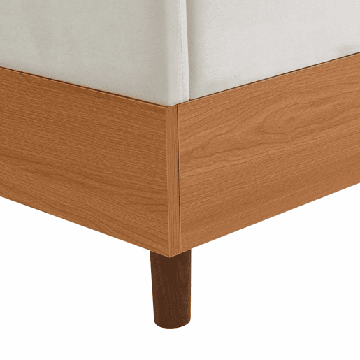 Cama individual estofada 90x200 cm - design em veludo e madeira com 2 bolsos de arrumação, rebordo de espuma macia anti-colisão, estrutura de cama estável para quarto infantil - Branco + Natural