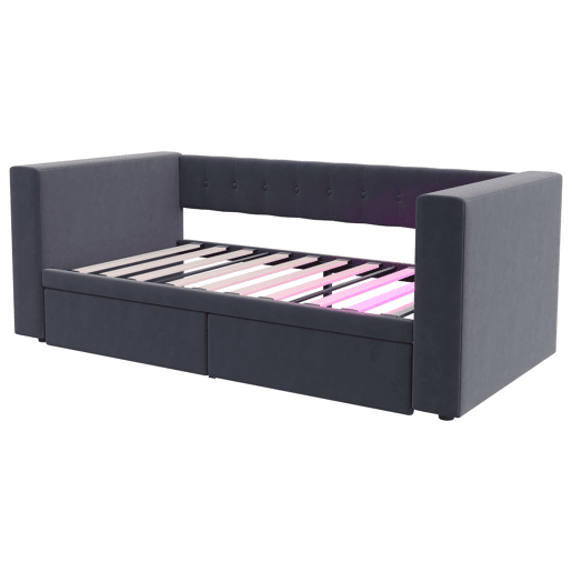 Cama multifuncional 90x190 cm - Com iluminação LED, tomada elétrica, grande espaço de armazenamento - Cinza escuro