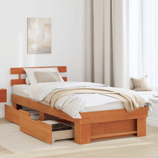 Estrutura de cama de solteiro para adultos com Cabeceira - Marrom Cera 100 x 200 cm