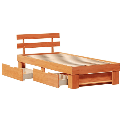 Estrutura de cama de solteiro para adultos com Cabeceira - Marrom Cera 100 x 200 cm