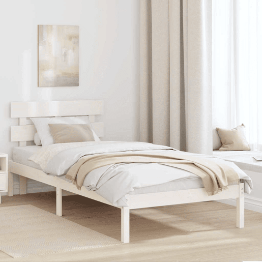 Estrutura de cama de solteiro - Branco 90 x 190 cm Madeira de pinho maciça