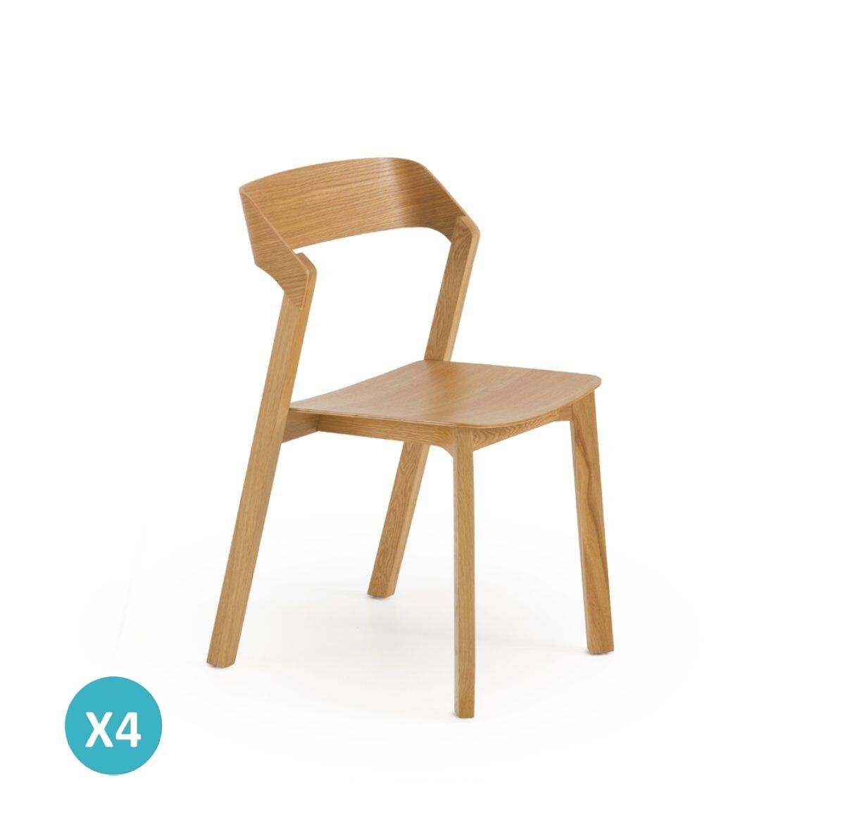 Pack 4 sillas madera contrachapado roble