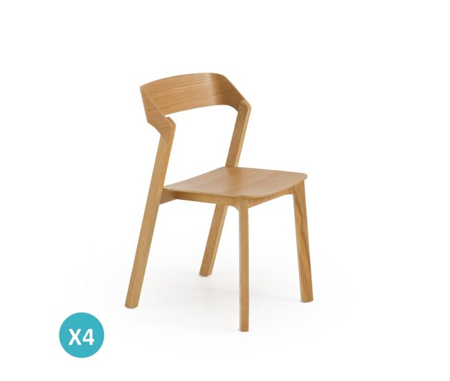 Pack 4 sillas madera contrachapado roble