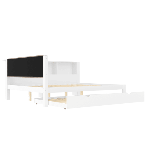 Cama nido 140x200 cm - individual, sem colchão, cama extraível, LED regulável, prateleira, porta USB, madeira de pinho - branco