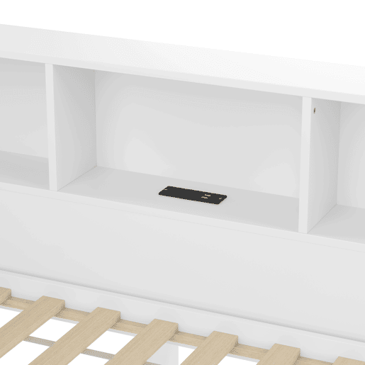 Cama nido 140x200 cm - individual, sem colchão, cama extraível, LED regulável, prateleira, porta USB, madeira de pinho - branco