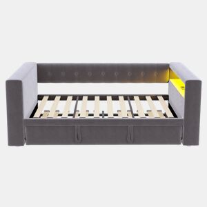 Cama multifuncional 90x190 cm - Com iluminação LED, tomadas e grande espaço de armazenamento - Cinza escuro