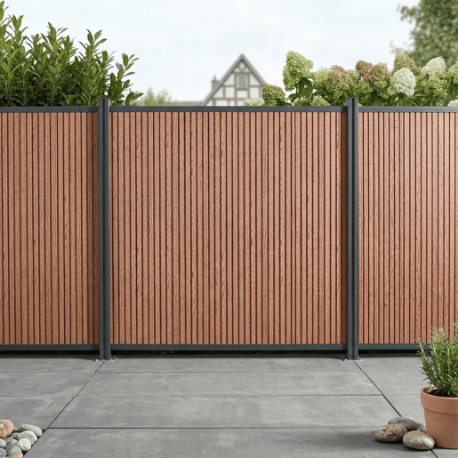 Módulo de extensão de vedação de jardim Grassano com 2 postes 185x180 cm WPC Castanho neu.holz